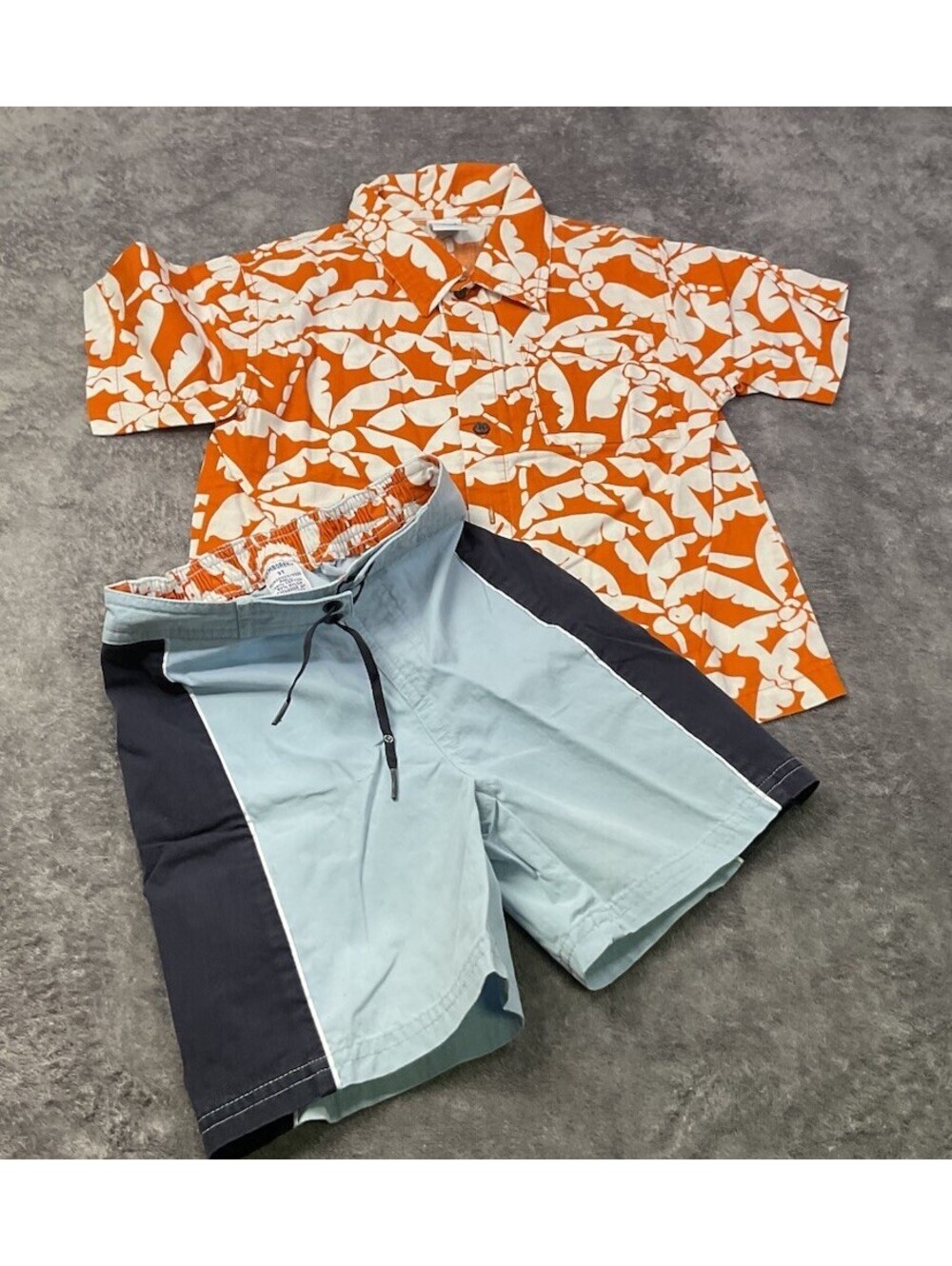 Gymboree Boys Hawaiian Shirt & Swim Trunks Set Orange Blue Size 3T Beach